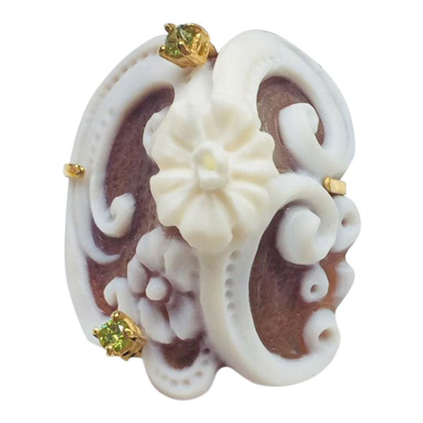 Flower and Swirl Carved Cameo Rose Gold Sterling Silver Ring