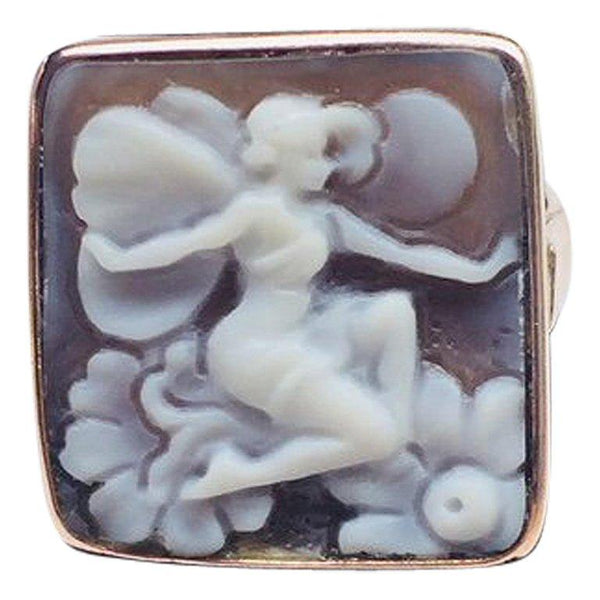 Winged Goddess Cameo Rose Gold Silver Ring