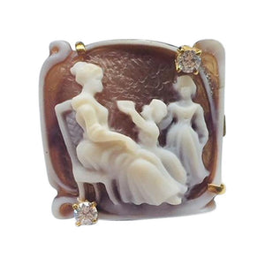 Cherub and Goddess Carved Cameo Rose Gold Sterling Silver  Ring