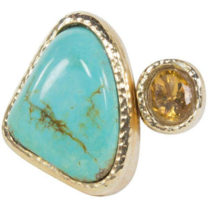 Outstanding 45 Carat Turquoise and Citrine Gilt Sterling Silver Statement Ring