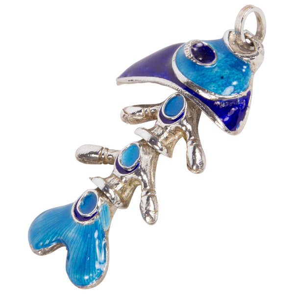 Cloisonne Enamel Sterling Silver Articulated Fish Pendant Necklace