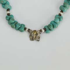 Turquoise Pearl and Sterling Silver Egyptian Goddess Necklace Estate