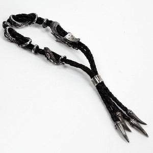 Punk Sterling Silver Dragon on Braided Leather Bracelet