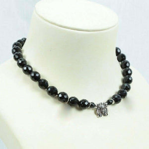 Black Jet Beads and Sterling Silver Egyptian Goddess Necklace Estate