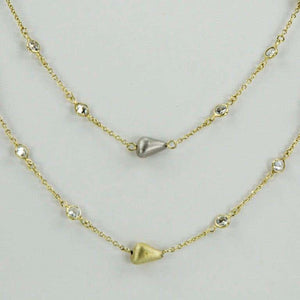 Long Diamond and Free Form Beads Sterling Silver Necklace Estate Find