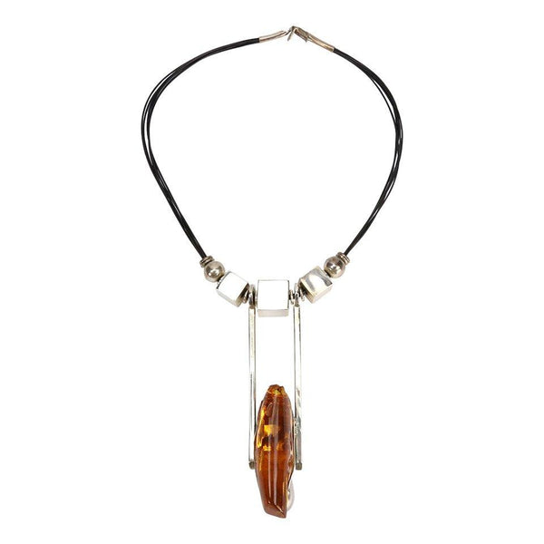 Dynamic Modernist Free-form Amber Sterling Silver Statement Necklace