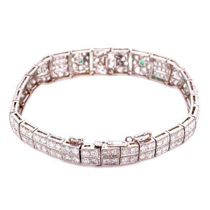 5.75 Carat Diamond and Emerald Art Deco Platinum Bracelet Estate Fine Jewelry
