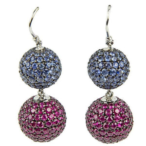 Ruby Blue Sapphire Gold Ball Drop Statement Earrings
