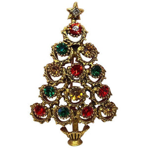 Butler & Wilson Designer Signed Faux Gemstone Christmas Tree Brooch Pin