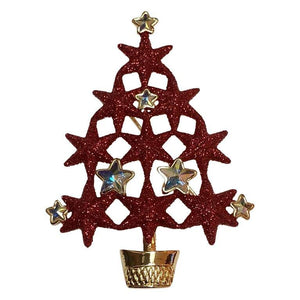 Butler Wilson Designer Signed BW Faux Diamond Stars Christmas Tree Brooch Pin