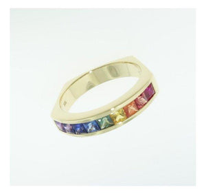 1.19 Carat Multi-Color Princess Cut Sapphire Gold Eternity Band Ring