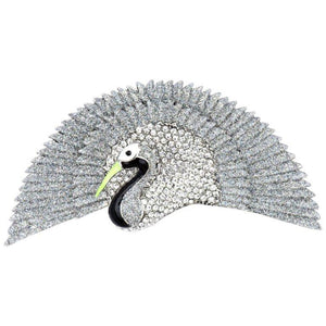 Butler & Wilson Signed BW Silver Glitter Diamanté Bird Fan Tail Brooch Pin