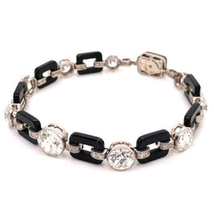 Art Deco 12.00 Diamond and Onyx Platinum Bracelet Fine Estate Jewelry