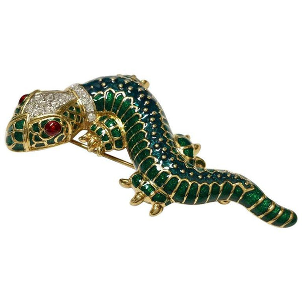 Kenneth Jay Lane KJL Lizard Salamander Enamel Crystal Statement Pin Brooch