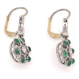 Emerald and Diamond Cluster Drop Platinum Earrings Estate Fine Jewelry