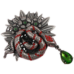 Awesome Signed Askew London Coiled Snake and Flower Leaf Estate Brooch Pin