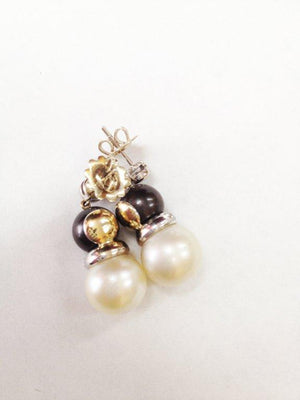 Tahitian and White Pearl Diamond Gold Earrings
