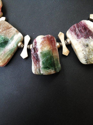 Natural Free-Form Tourmaline Druzy Silver Necklace