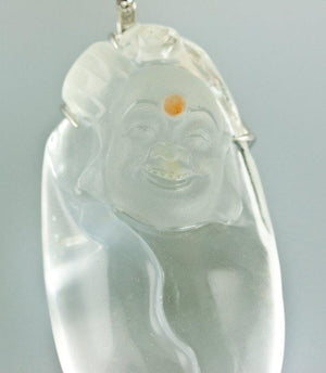 Laughing Buddha Crystal and Diamond Gold Statement Pendant Necklace