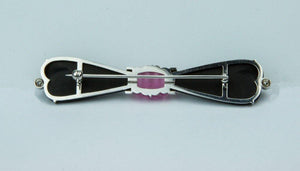 Black Onyx Pink Tourmaline Diamond Gold Bow Pin