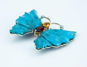 Turquoise Gold Butterfly Statement Brooch Pin Pendant