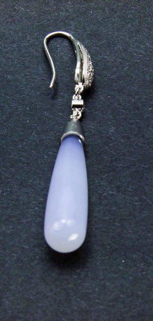 Lavender Chalcedony Diamond Gold Drop Statement Earrings