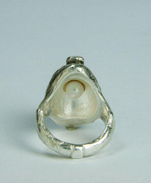 Walter Schluep Signed Pelican Figural Sterling Silver Pearl Ring