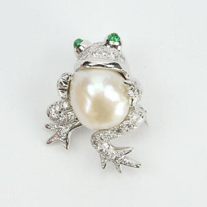 Beautiful Pair of South Sea Pearl Diamond Frog Brooch Pins
