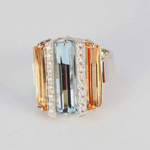 Coach House Aquamarine Topaz Diamond Gem Set Comet Gold Statement Ring