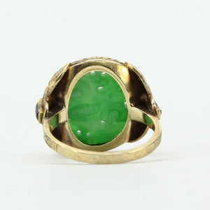 Antique Edwardian Carved Jade Onyx Gold Ring