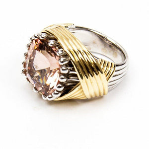 Coach House 10.65 Carat Solitaire Cushion Pink Morganite Gold Statement Ring
