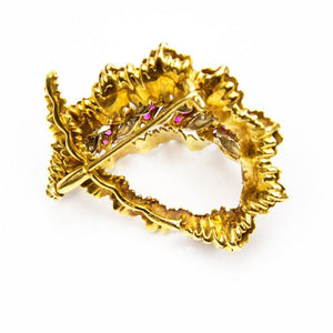 Retro Ruby Diamond Gold Leaf Brooch Statement Brooch Pin