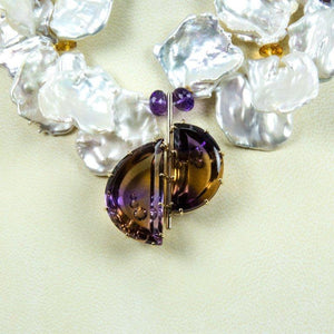 Outstanding Keshi Pearl and Ametrine Gold Statement Pendant Necklace