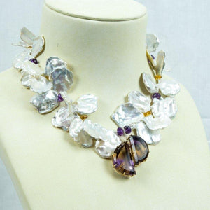 Outstanding Keshi Pearl and Ametrine Gold Statement Pendant Necklace