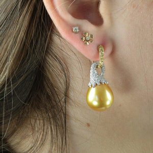 South Sea White and Golden Pearl Diamond Gold Statement Earrings