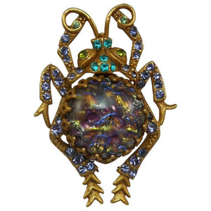 Vintage Askew London Glass Fire Opal Amethyst Scarab Bug Estate Brooch Pin