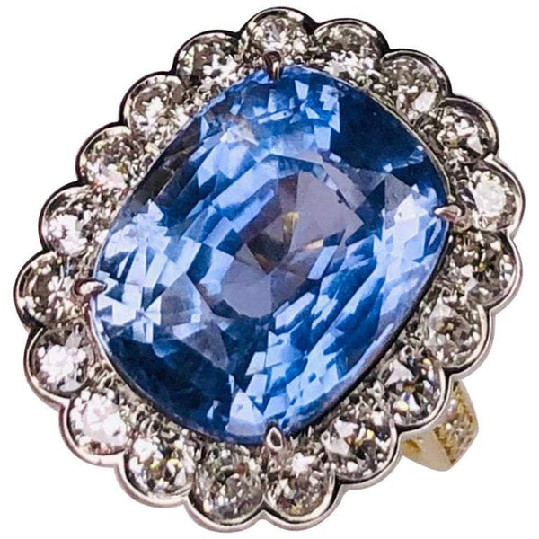 13.18 Carat Sapphire No Heat Platinum on 18 Karat Gold Ring Estate Fine Jewelry