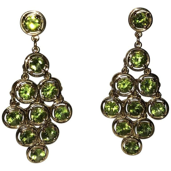 21.5 Carat Peridot Chandelier Gold Statement Drop Earrings Estate Fine Jewelry