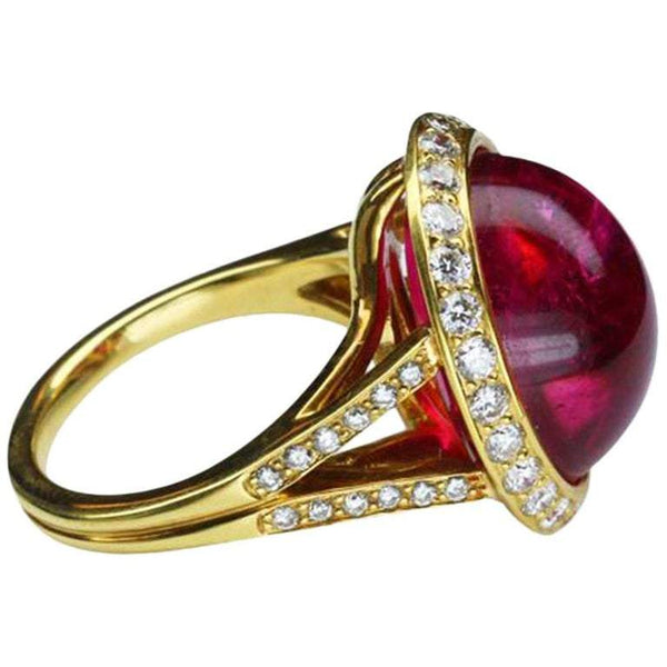 19.06 Carat Intense Red Rubelite and Diamond Gold Ring Estate Fine Jewelry