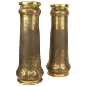 Art Nouveau Rare Pair of Val Saint Lambert Vases Gold over Blue Cobalt Glass