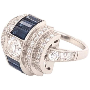 Art Deco Style 1.10 Carat Baguette Sapphire Diamond Platinum Ring