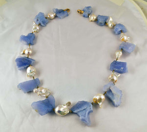 Chalcedony and Baroque Pearl Statement Necklace Tony Duquette Fine Jewelry