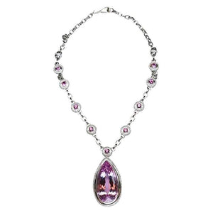 67.00 Carat Kunzite Pink Sapphire and Diamond Gold Necklace Fine Estate Jewelry