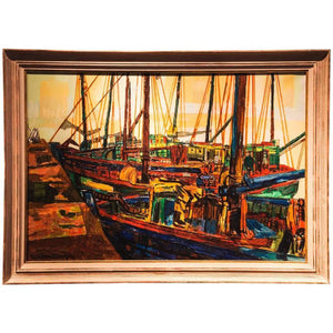 Charles Tcherniawsky "Marine" Oil Painting Breton Fishing Port