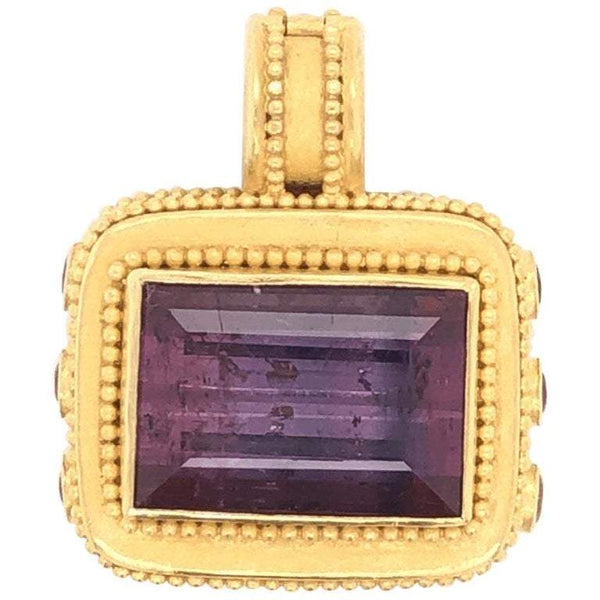 Carolyn Tyler Tourmaline Pink Sapphire Gold Pendant Enhancer Estate Fine Jewelry