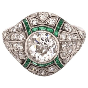 Art Deco Style 1.23 Carat Diamond Emerald Platinum Engagement Ring