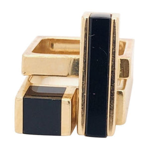 Vintage Pair Square Stacking Bands Gold and Onyx Inlay Rings Estate Fine Jewelry