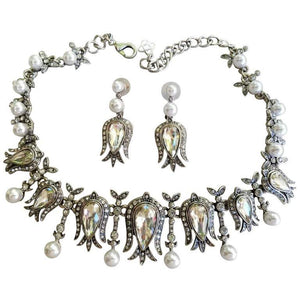Oscar De La Renta Fine Faux Pearl and Crystal Necklace and Earrings Set