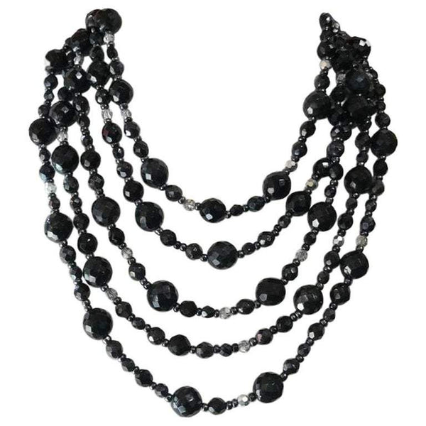 Vintage R.J. Graziano Multi-Strand Black Glass Bead Bib Necklace