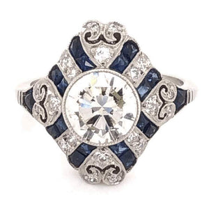 Art Deco Style 1.52 Carat Diamond Platinum Engagement Ring Estate Fine Jewelry